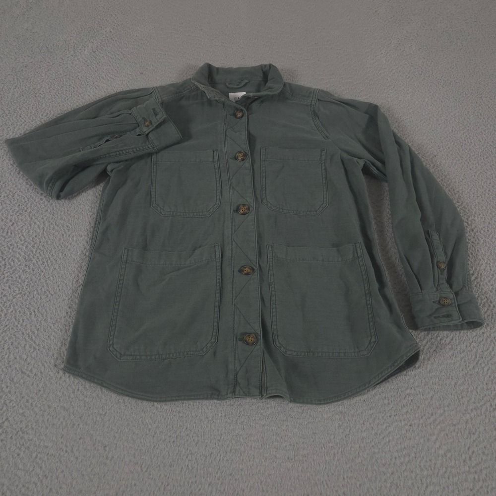 GAP Jacket Womens S Petite Olive Slub Utility Cotton Button Up Field Chore Coat